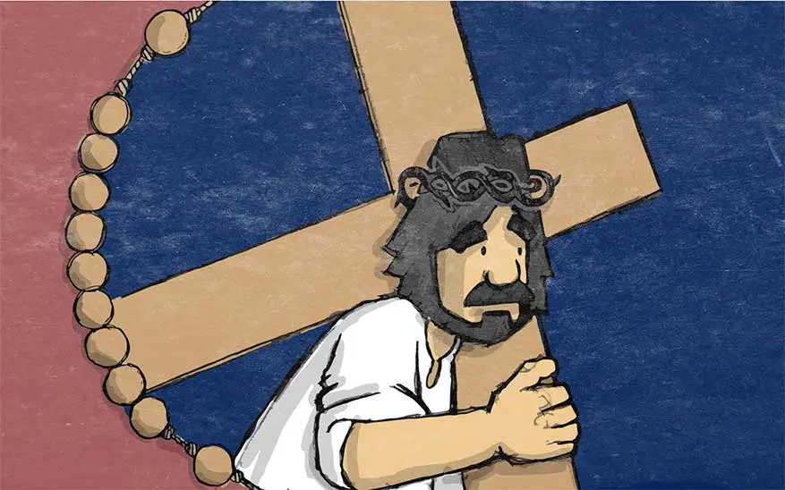 Jezus draagt zijn kruis naar de berg van Calvarië - Droevige Geheimen - Rozenkrans